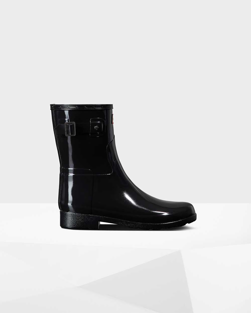 Botas De Agua Mujer - Hunter Refined Slim Fit Short Gloss Mid-Calf Negras - KAIHZN-286 - Negras